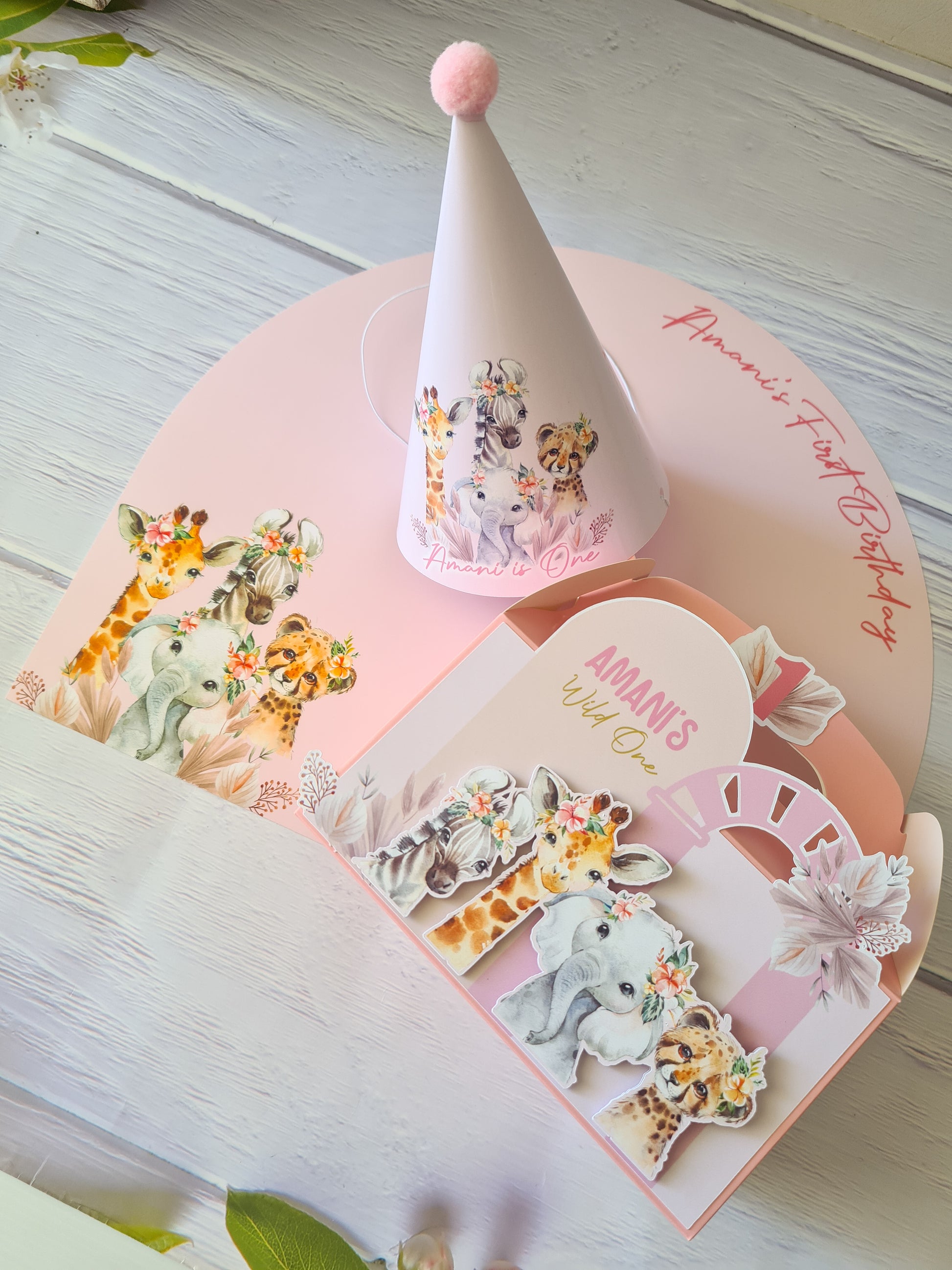 Wild One Pink Safari Animals Party Box