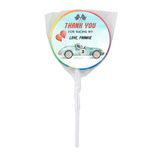 Racing Car Vintage Blue Lollipops -12pk