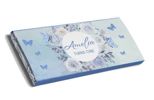 Flower & Butterflies Blue Design Chocolate Bar