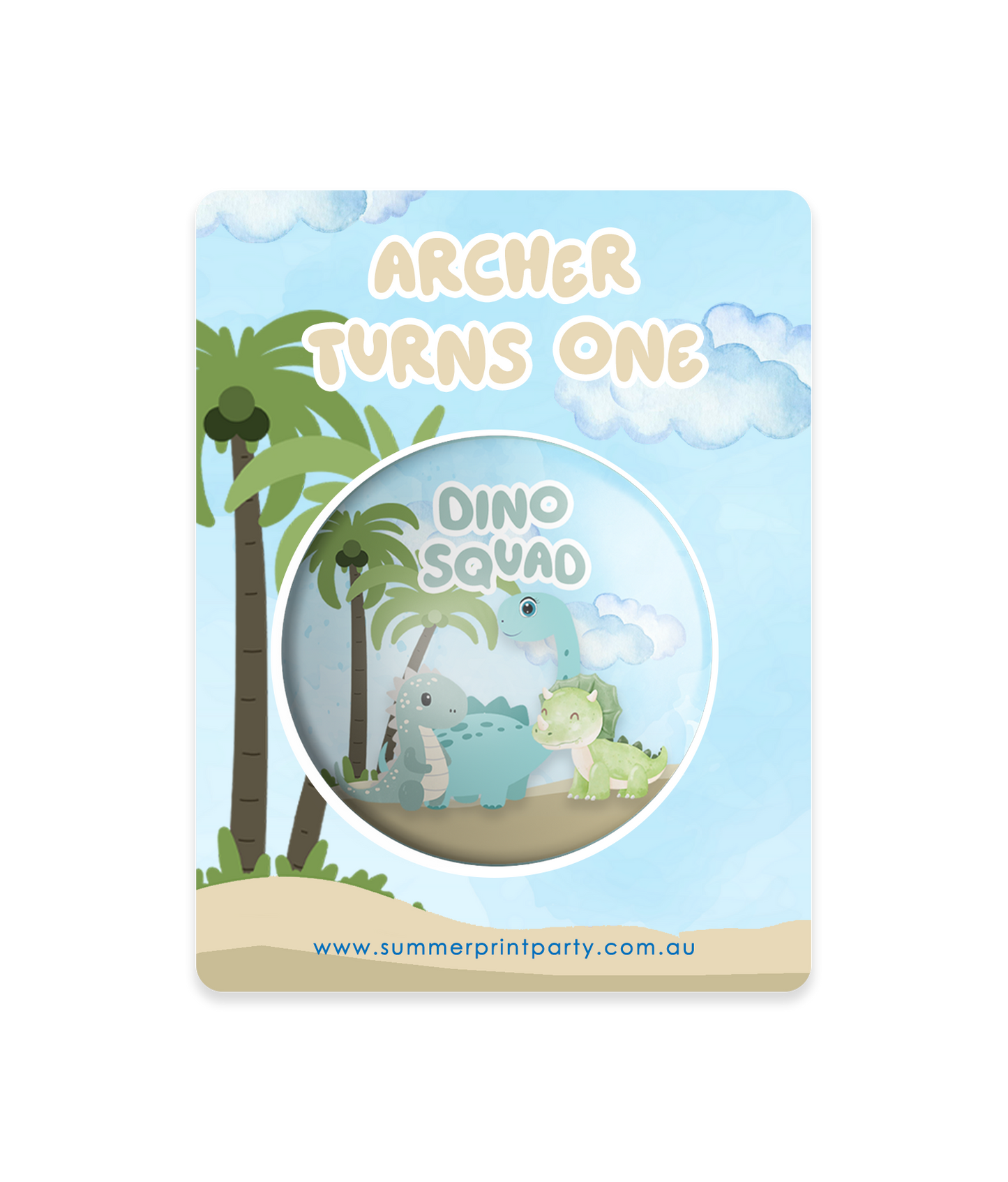 Dino Squad Cute Baby Dinosaurs Pin Badge | Kids Birthday Party Favour