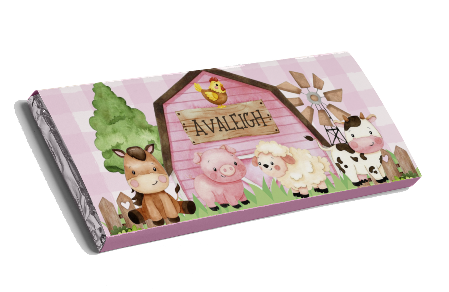 Farm Animals Pink Design Chocolate Bar | Personalised Party Favours Australia