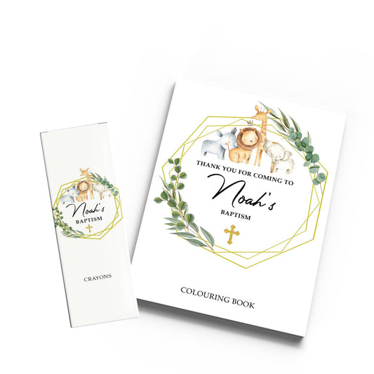 Safari Themed Christening Colouring Book & Crayons