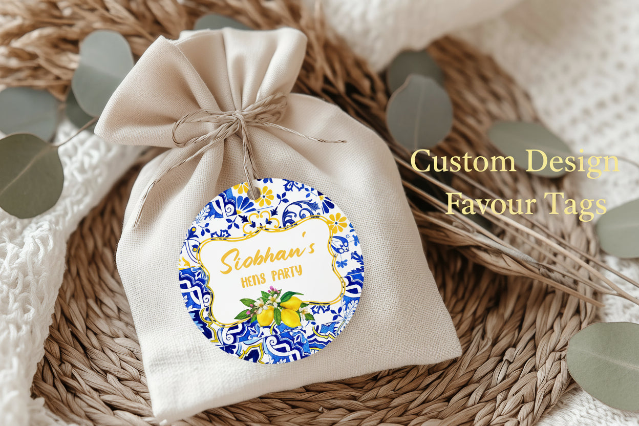 Custom Design Round Favour Tags for birthday parties, baby showers, weddings, and other occassions