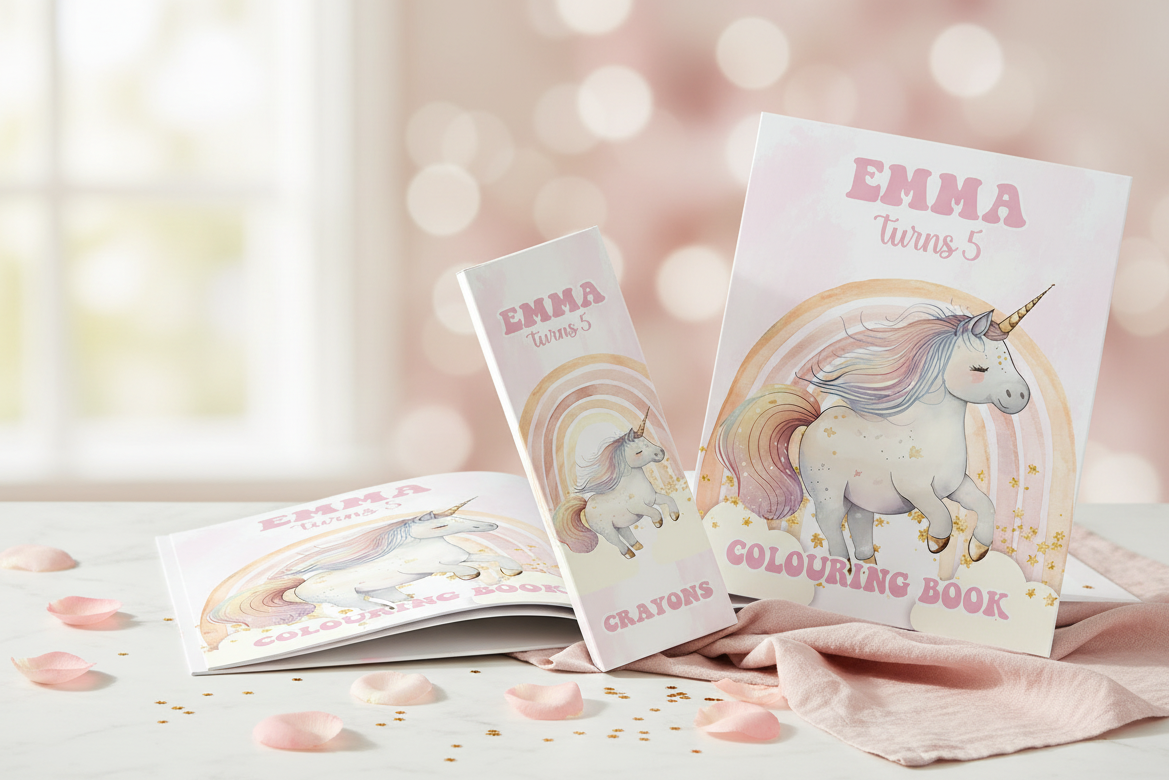 Custom Design colouring book and crayons set with child's name and birthday age