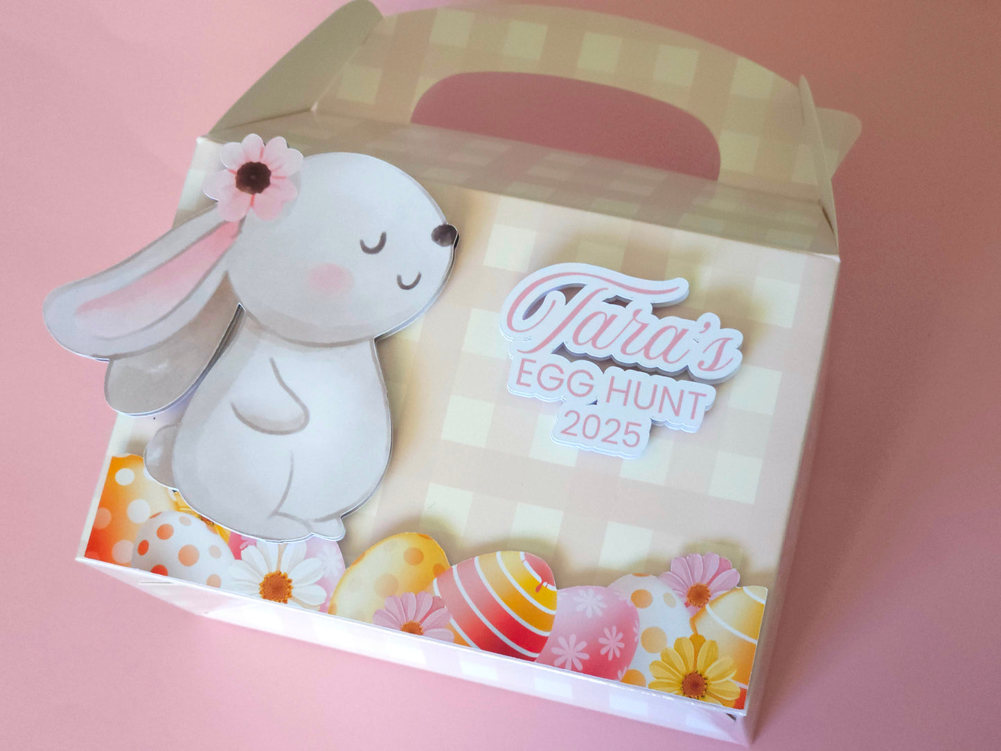 Personalised 3D Bunny Easter Hunt Pink Box (No Minimum Order)