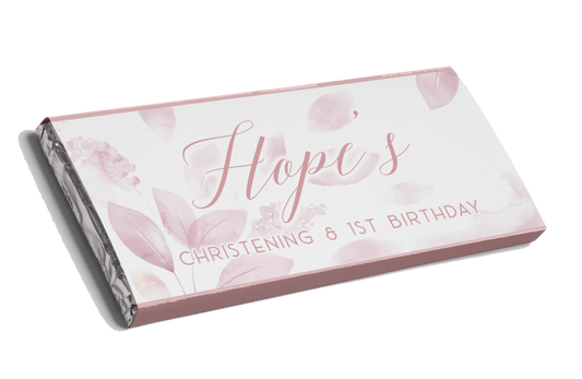 Soft Pink Leaf Christening Chocolate Bar