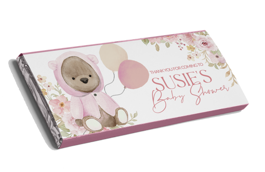 Pink Floral Teddy Bear Chocolate Bar