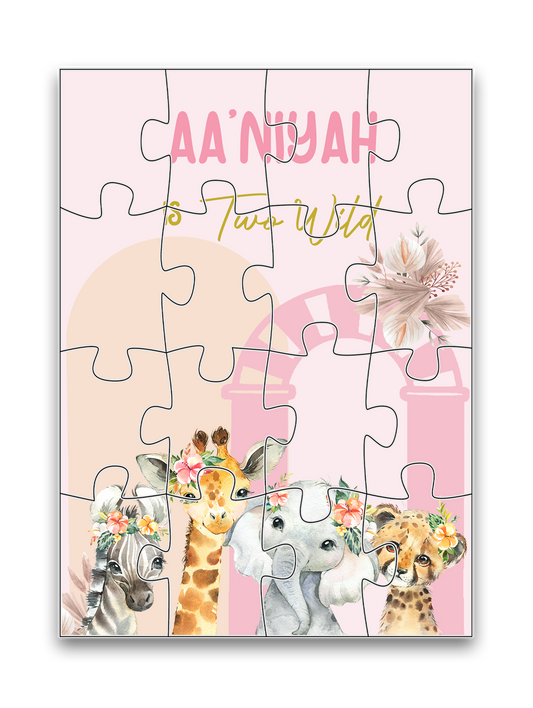 Wild One Pink Safari Theme Mini Puzzles