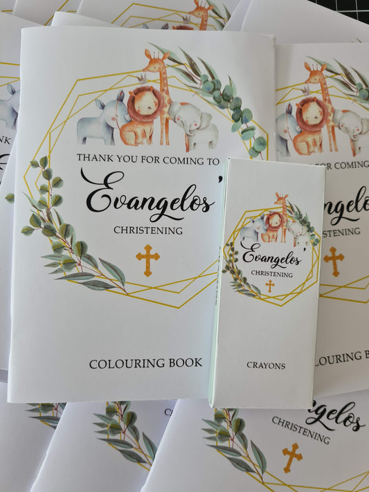 Safari Themed Christening Colouring Book & Crayons