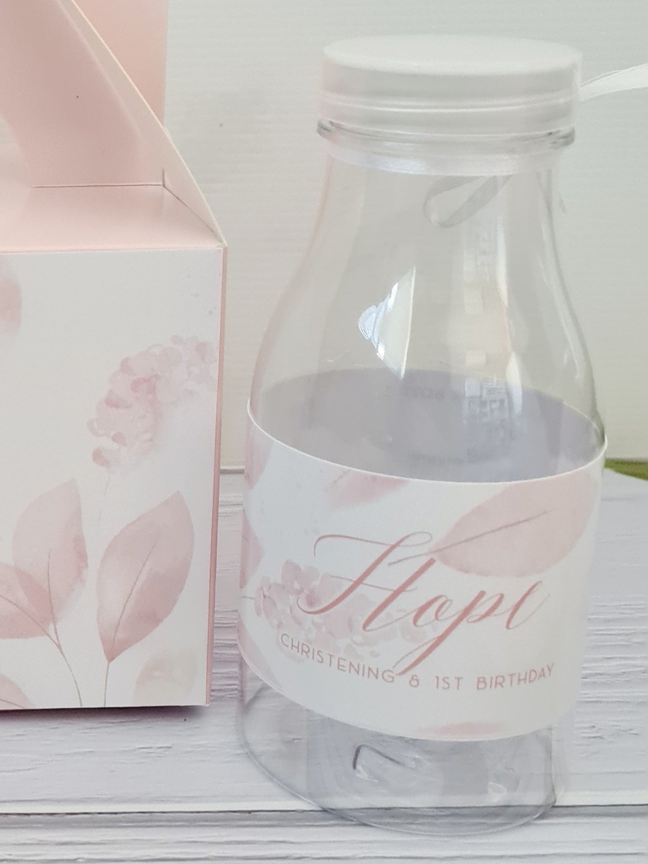 Soft Pink Leaf Christening  Bottle Labels (12pk)