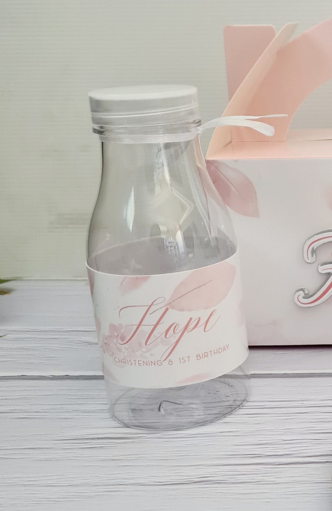 Soft Pink Leaf Christening  Bottle Labels (12pk)