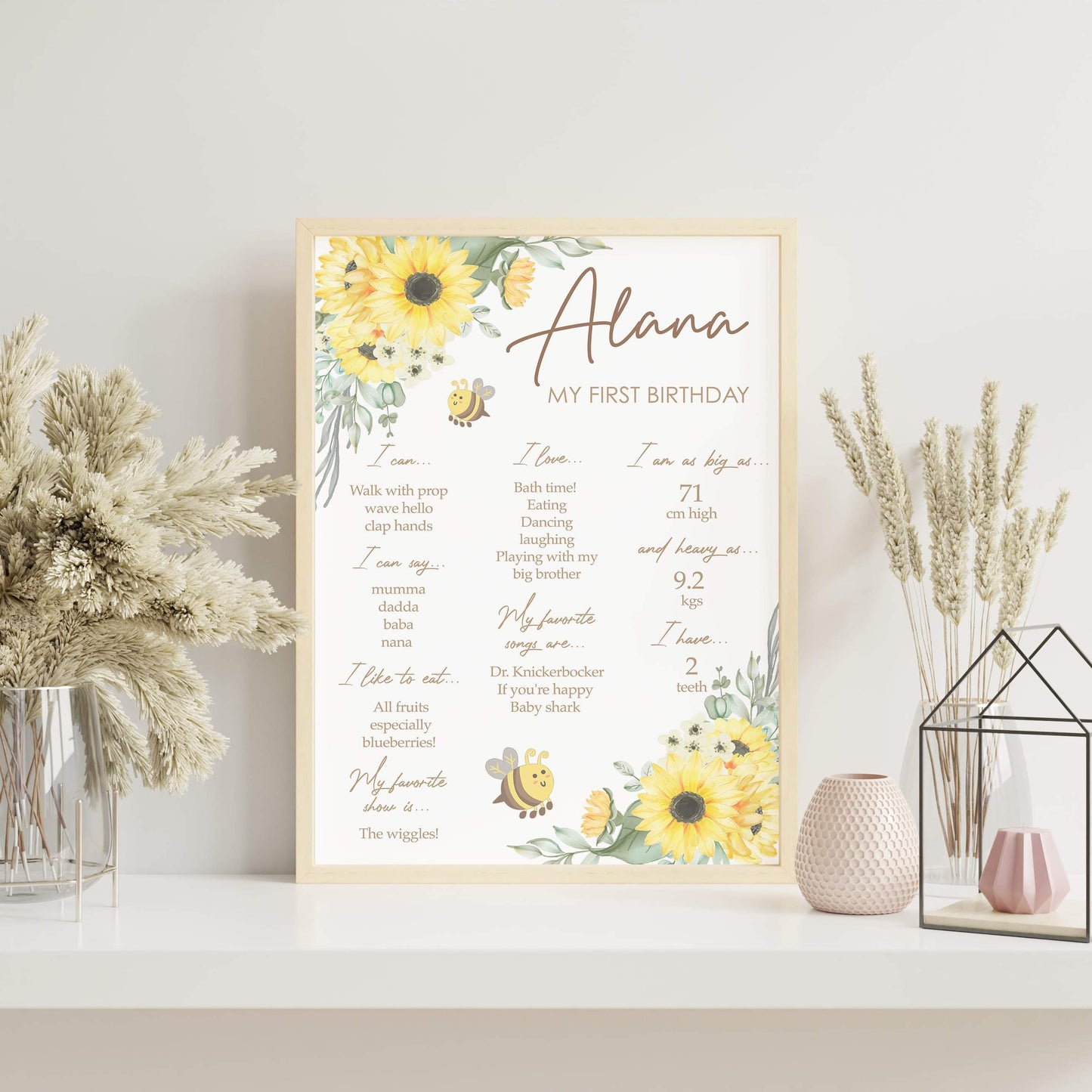 Sunflower / Bee Milestone Print