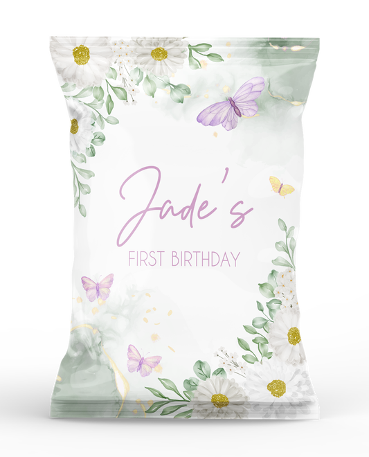 Magical Garden Popcorn Bag Purple Butterfly Sage Green Floral
