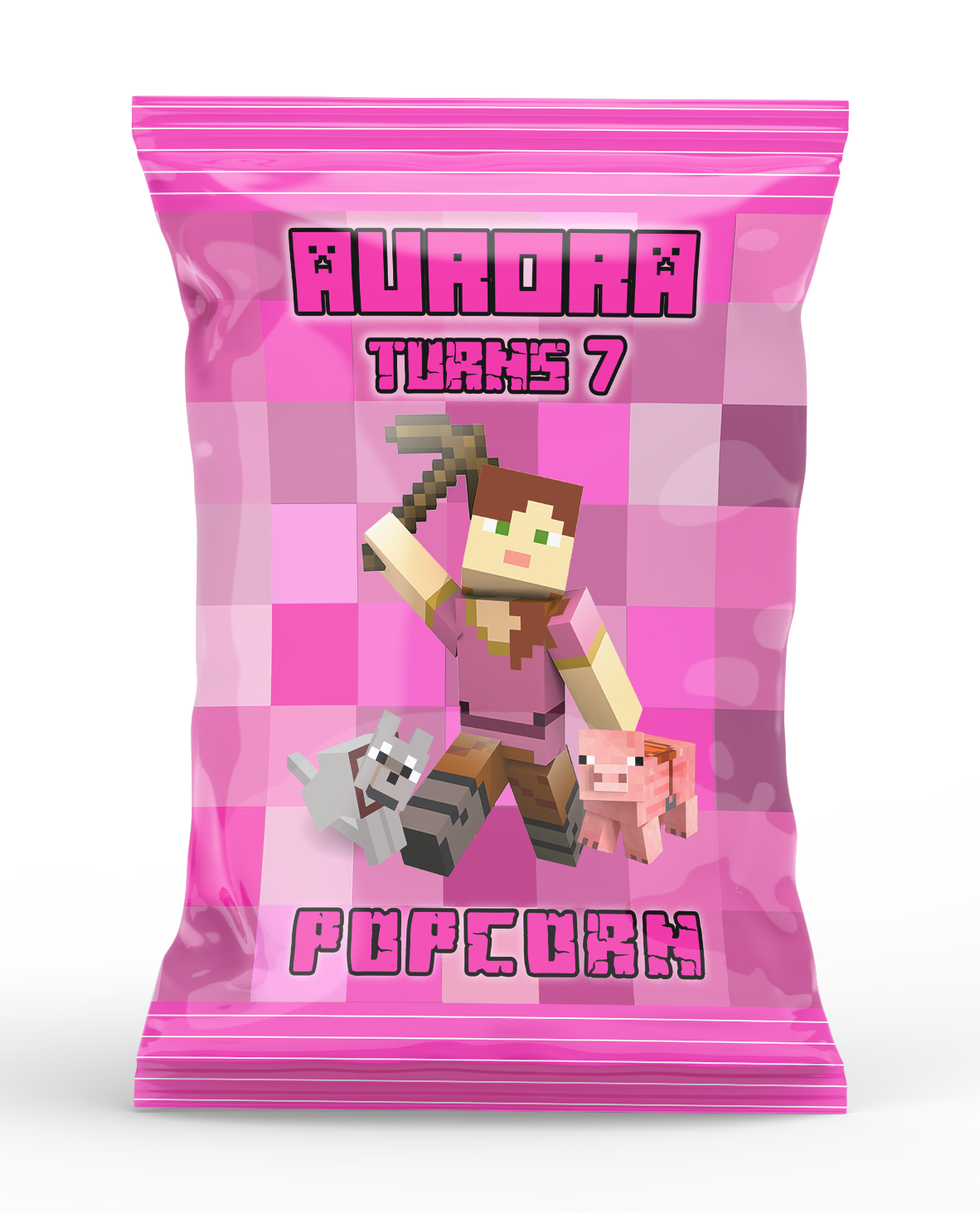 Minecraft Theme Popcorn Bag Pink