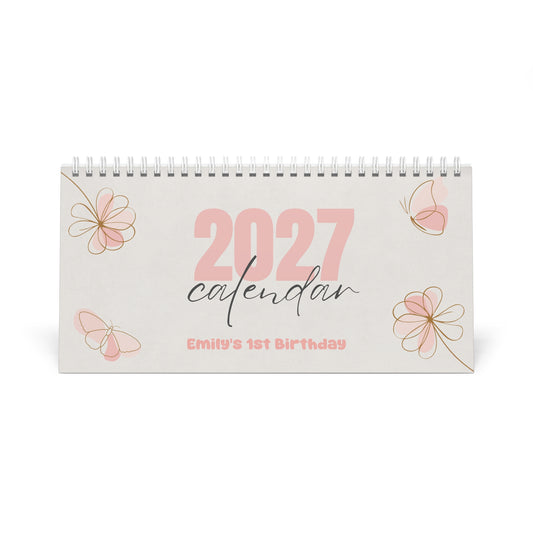 2027 Butterfly Garden Theme Desk Calendar — Personalised Floral Monthly Planner
