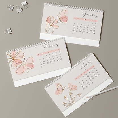 2027 Butterfly Garden Theme Desk Calendar — Personalised Floral Monthly Planner