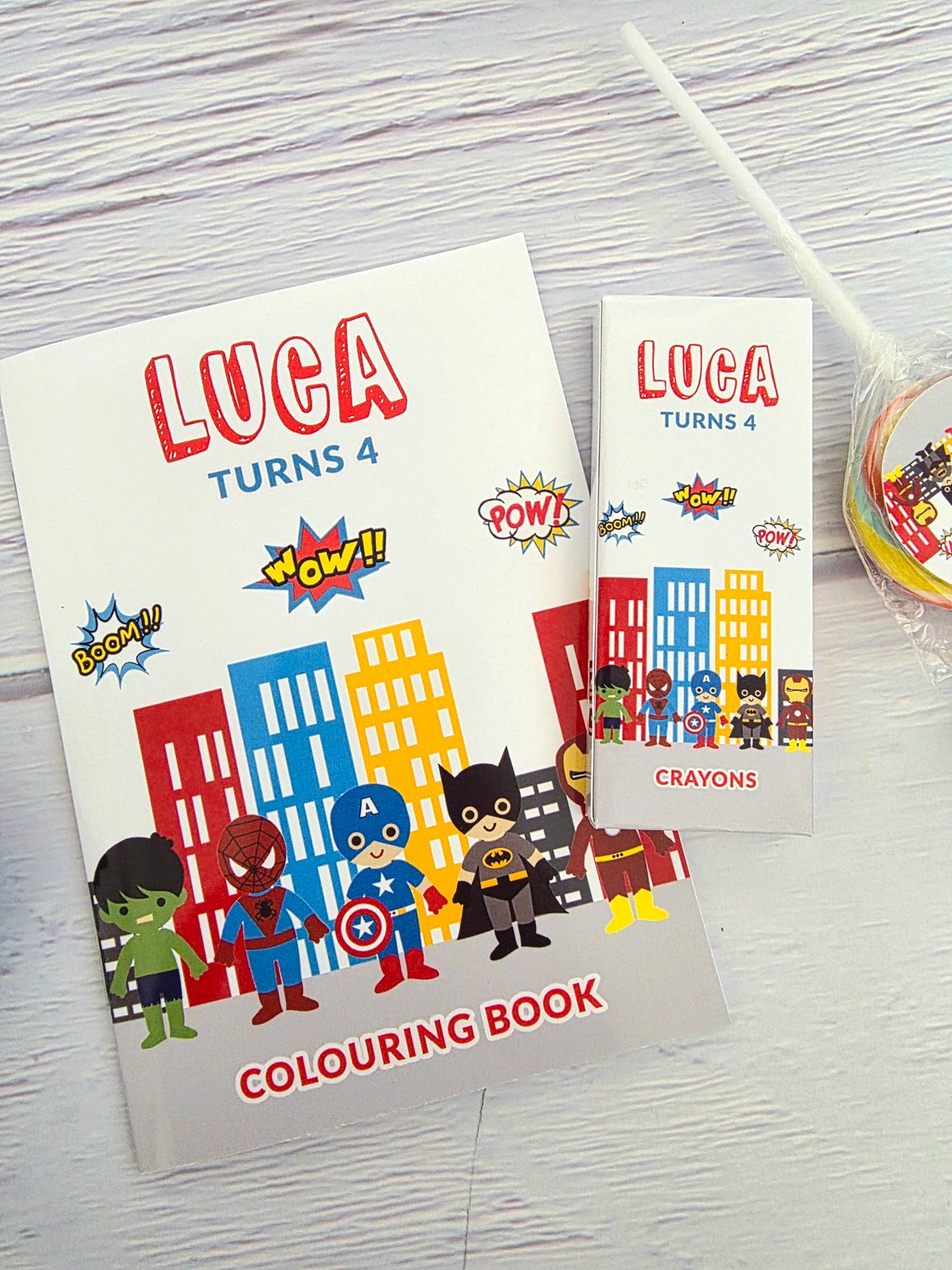 Superhero Cartoon Colouring Book & Crayons