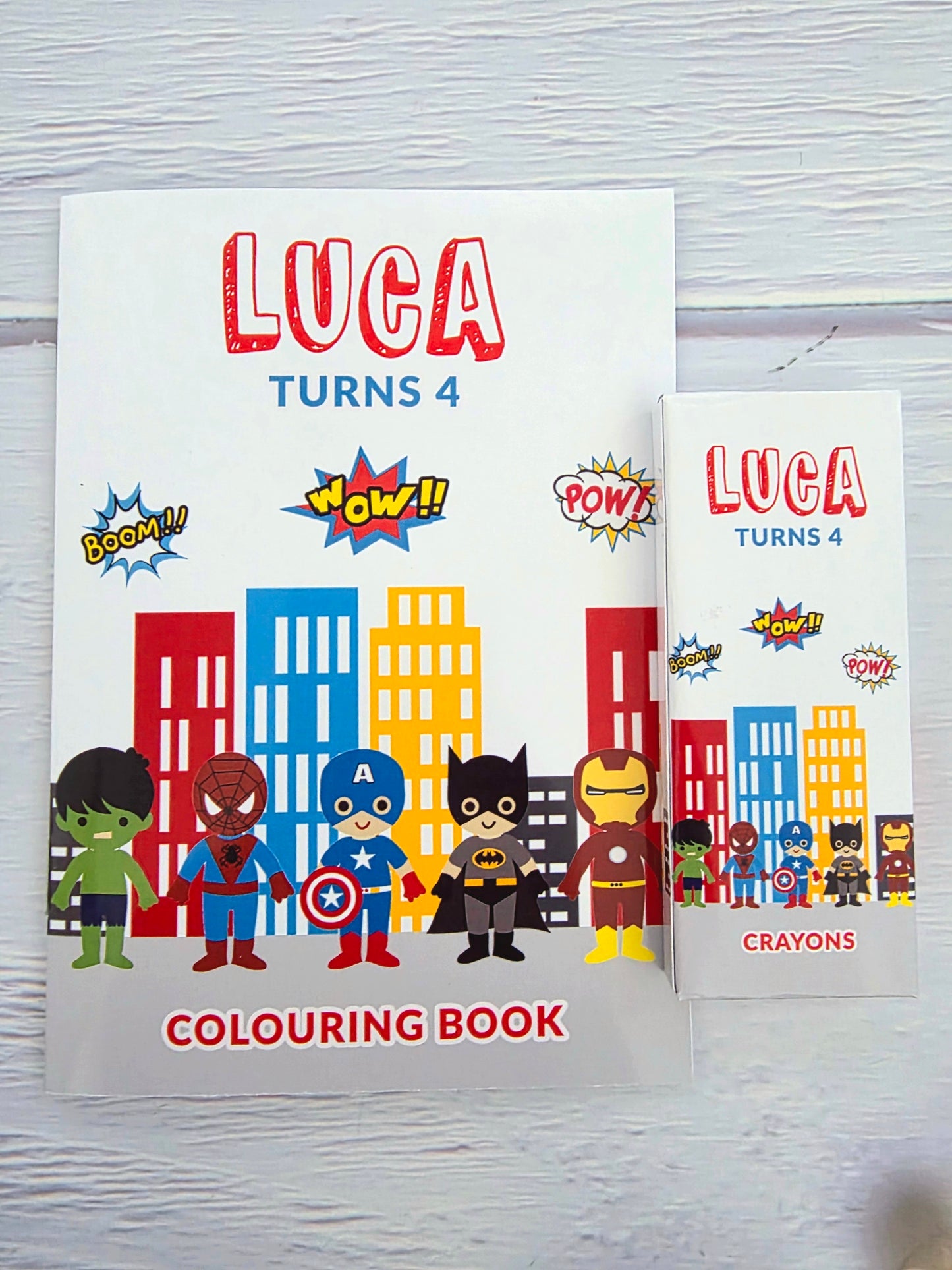 Superhero Cartoon Colouring Book & Crayons