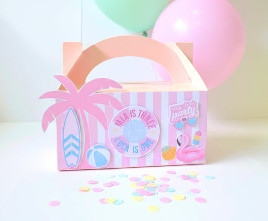 Pool Beach Party Personalised 3D Party Favour Box | Kids Birthday Party Favours