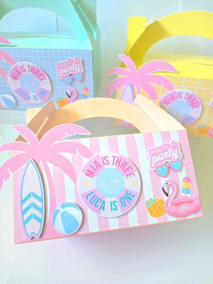 Pool Beach Party Personalised 3D Party Favour Box | Kids Birthday Party Favours