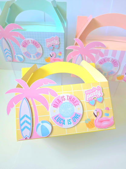 Pool Beach Party Personalised 3D Party Favour Box | Kids Birthday Party Favours