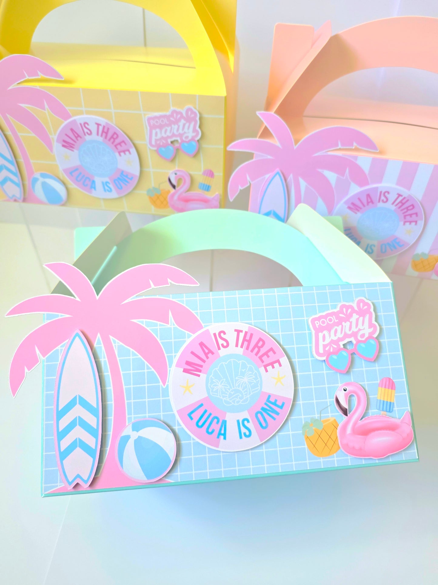 Pool Beach Party Personalised 3D Party Favour Box | Kids Birthday Party Favours