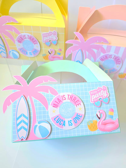 Pool Beach Party Personalised 3D Party Favour Box | Kids Birthday Party Favours