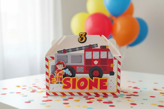 Fireman Fire Engine Birthday Personalised 3D Party Favour Box | Kids Birthday Party Favours