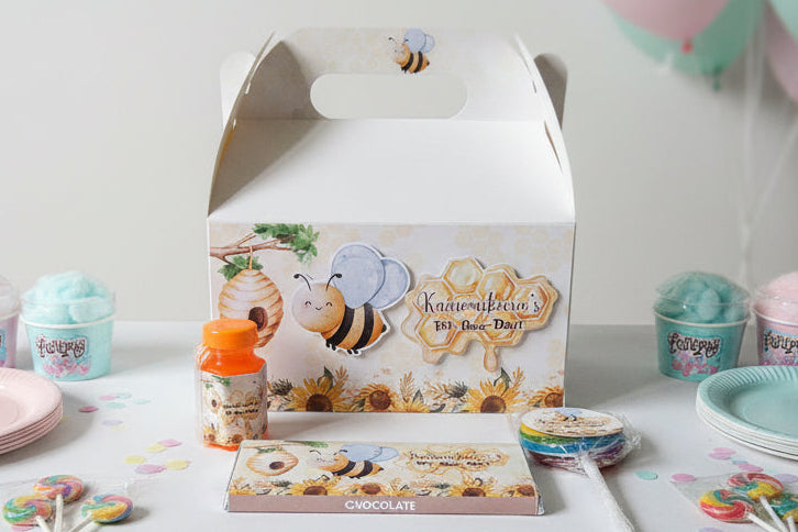 Bumble bee Sunflower Theme Personalised 3D Party Favour Box | Kids Birthday Party Favours