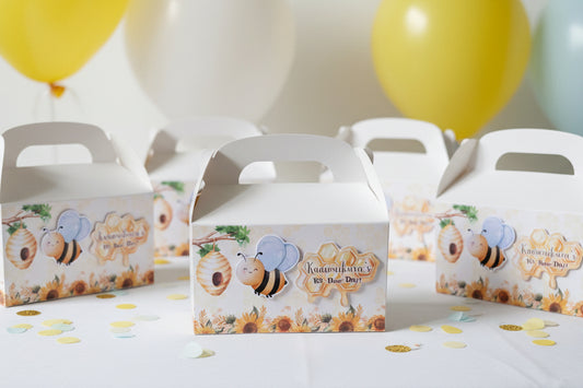 Bumble bee Sunflower Theme Personalised 3D Party Favour Box | Kids Birthday Party Favours