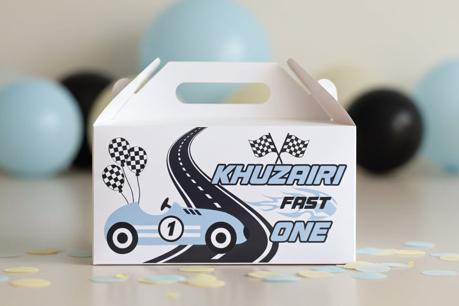 Vintage Blue Car Racing Theme Party Box