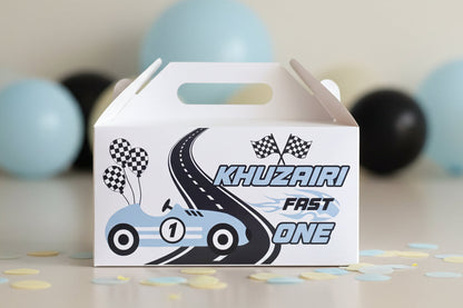 Vintage Blue Car Racing Theme Party Box