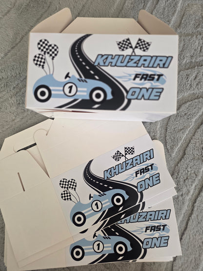 Vintage Blue Car Racing Theme Party Box