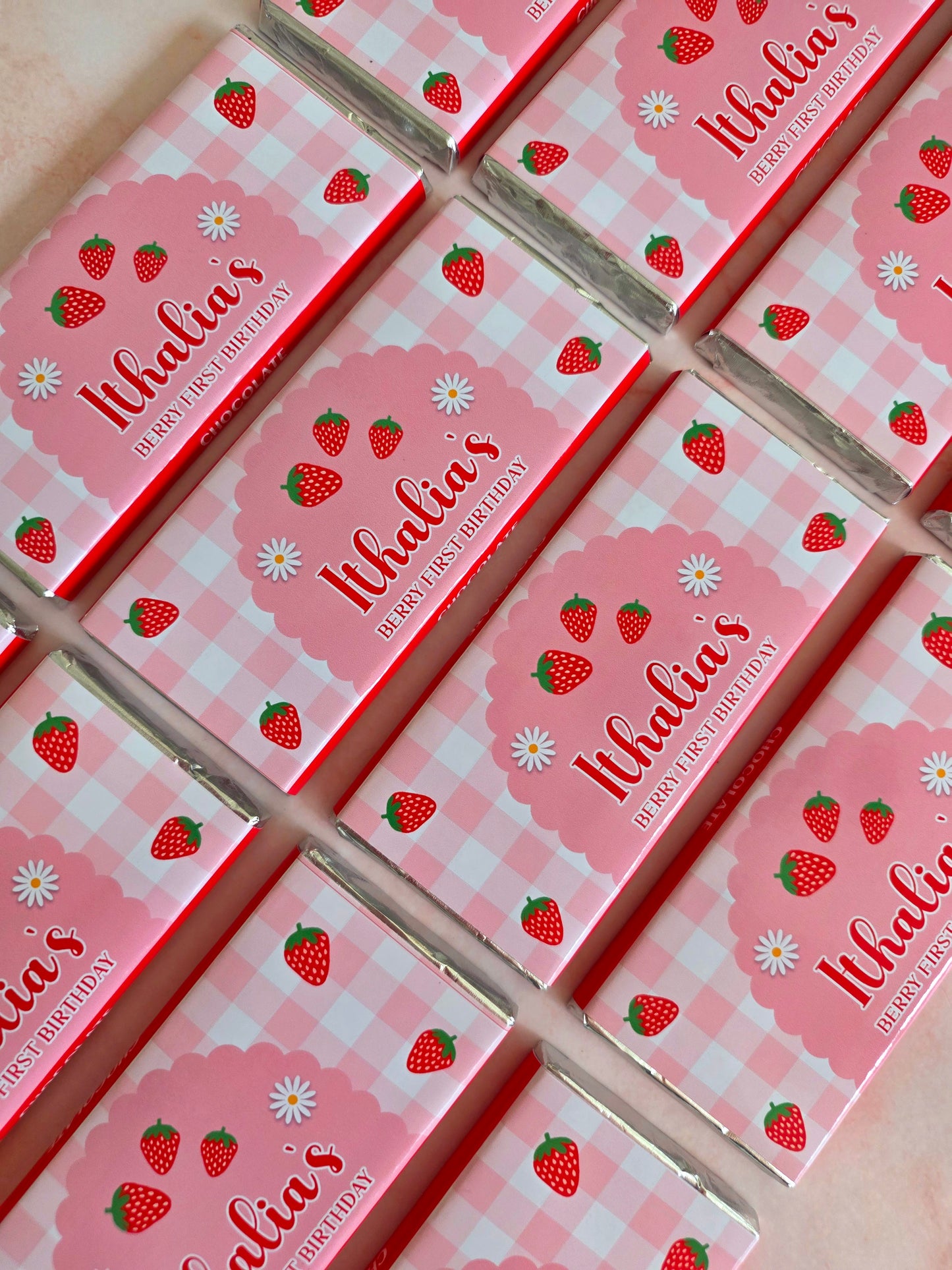 Berry First Birthday Strawberry Theme Chocolate Bar