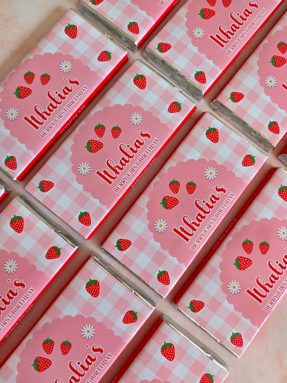 Berry First Birthday Strawberry Theme Chocolate Bar