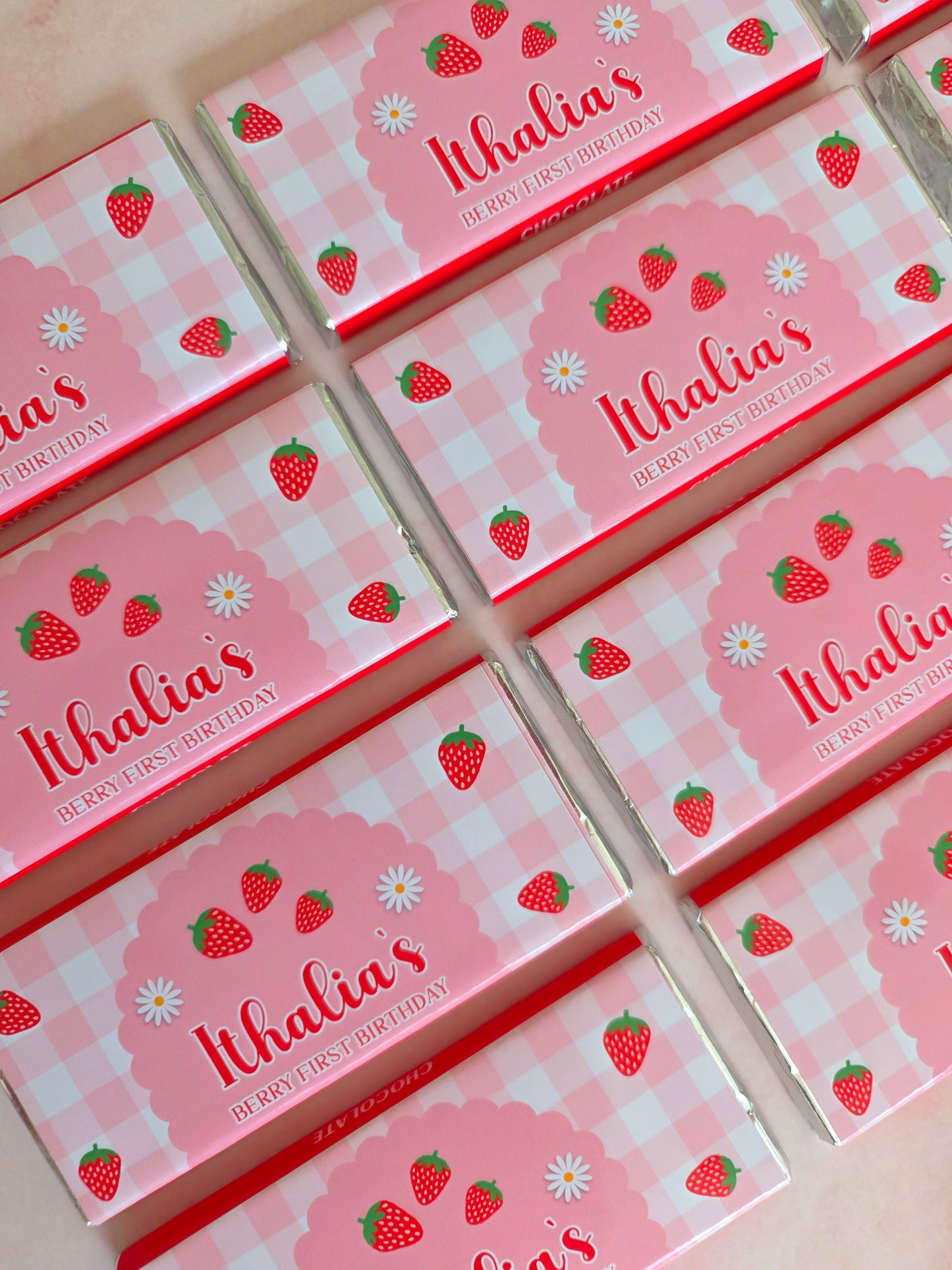 Berry First Birthday Strawberry Theme Chocolate Bar
