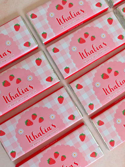 Berry First Birthday Strawberry Theme Chocolate Bar