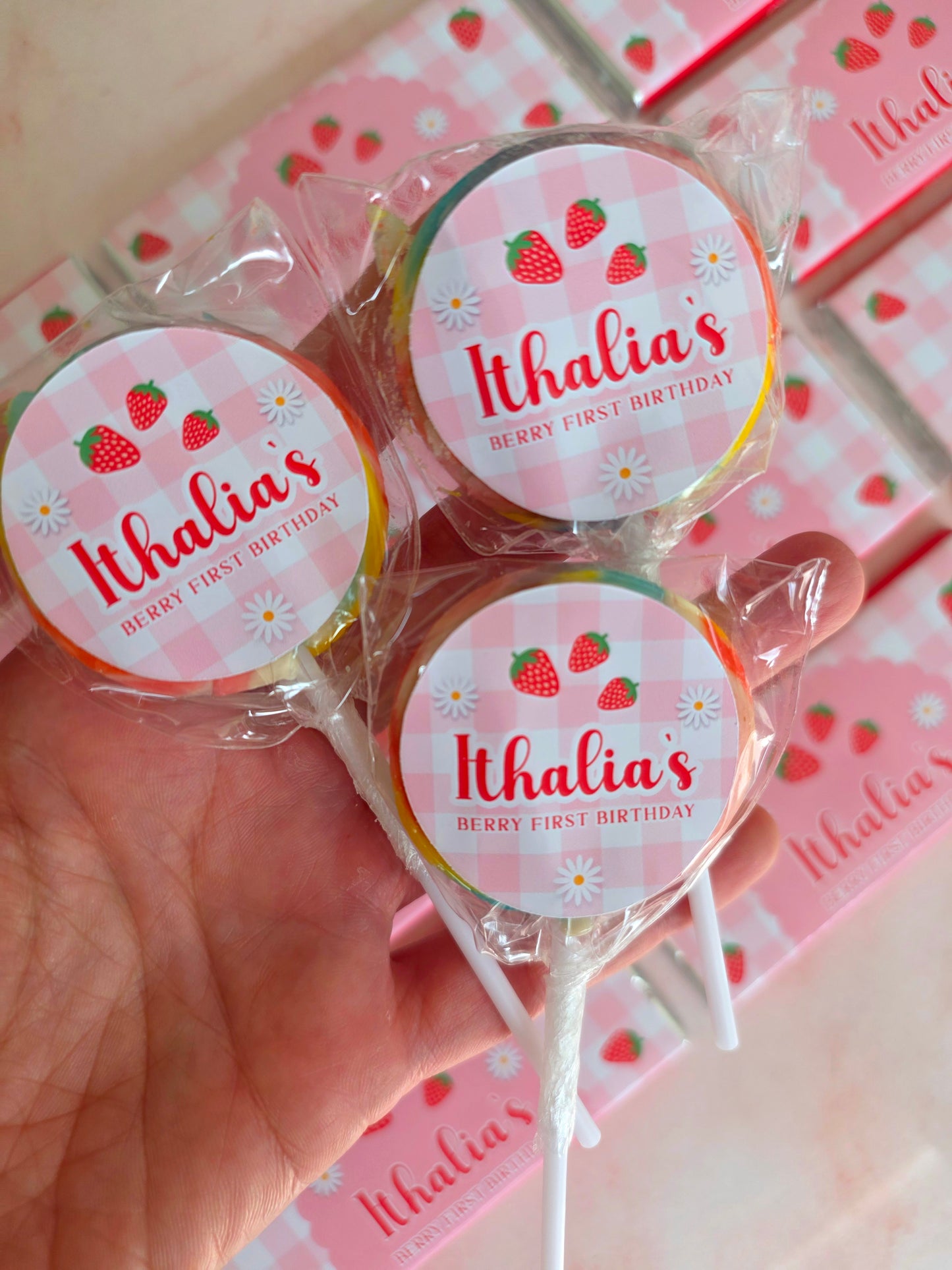 Berry First Birthday Strawberry Theme Lollipops -12pk