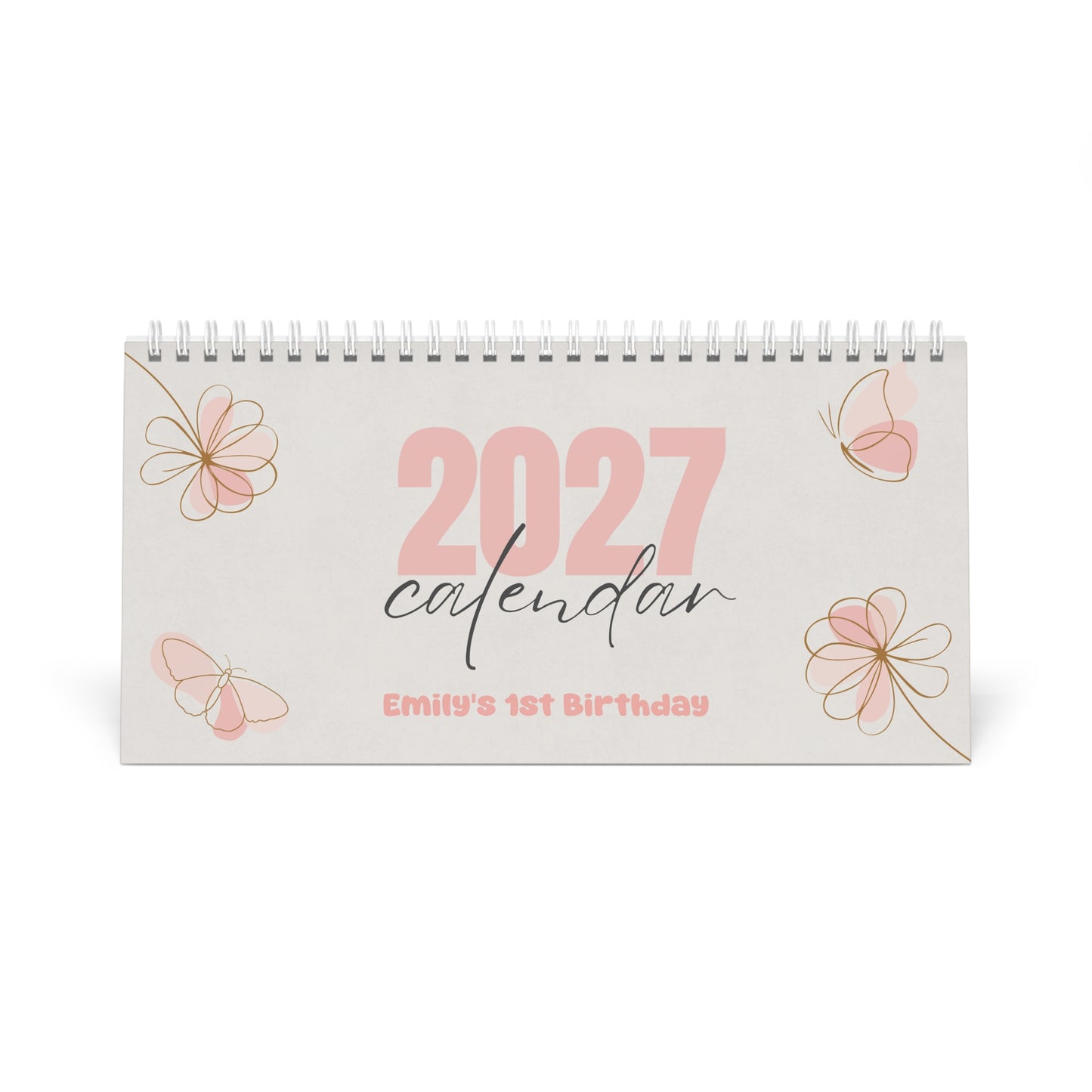 2027 Butterfly Garden Theme Desk Calendar — Personalised Floral Monthly Planner