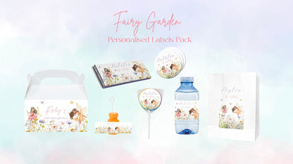 Fairy Garden Party Favour Labels | Personalised Birthday Bundle | Bottle Labels, Stickers & Chocolate Wrappers