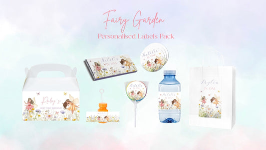Fairy Garden Party Favour Labels | Personalised Birthday Bundle | Bottle Labels, Stickers & Chocolate Wrappers