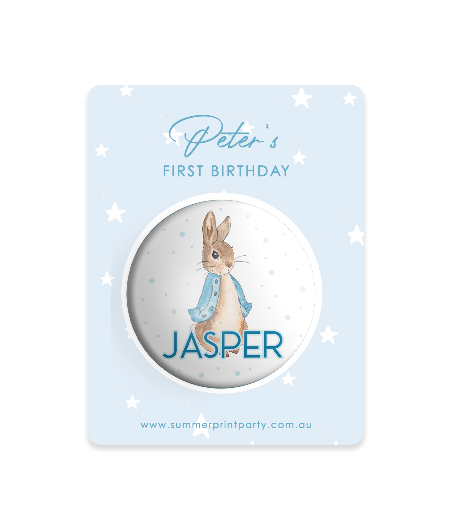 Peter Rabbit Garden Party Pin Badges | Kids Birthday Party Favours | Personalised or Plain