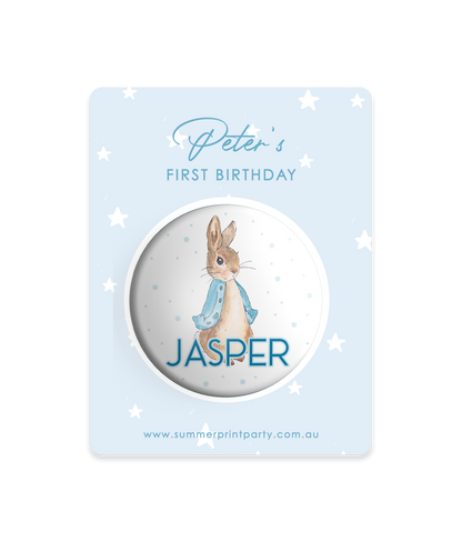 Peter Rabbit Garden Party Pin Badges | Kids Birthday Party Favours | Personalised or Plain
