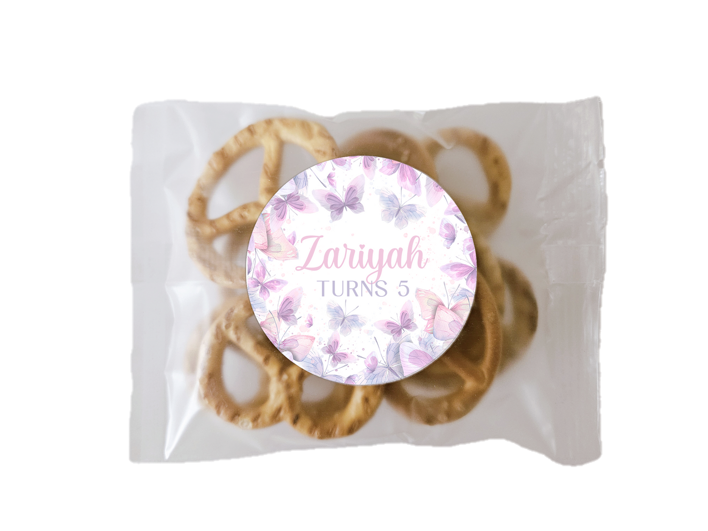 Lilac Butterflies theme pretzel bag