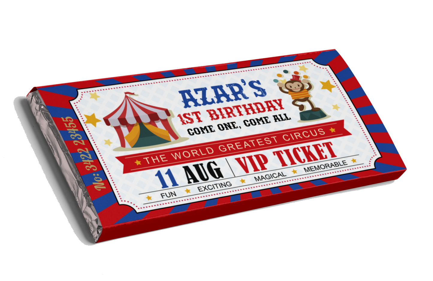 Circus Carnival Admission Ticket Design Chocolate Bar | Party Favours Australia