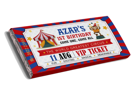 Circus Carnival Admission Ticket Design Chocolate Bar | Party Favours Australia
