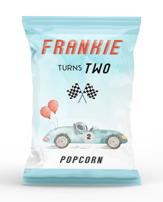 Racing Car Vintage Blue Theme Popcorn Bag