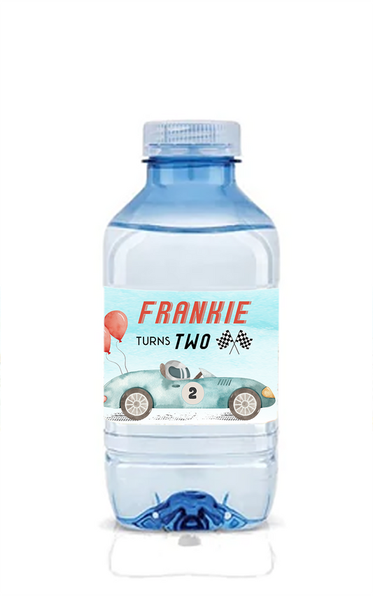 Racing Car Blue Vintage Bottle Labels (12pk)