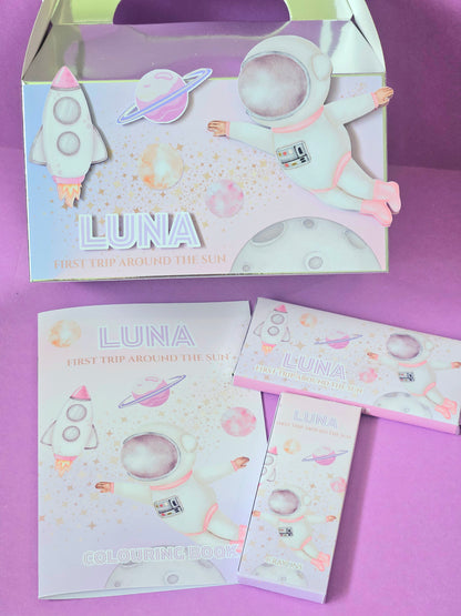 First Trip Around the Sun Theme Pink Space Favour Party Box
