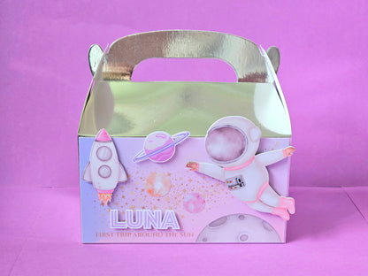 First Trip Around the Sun Theme Pink Space Favour Party Box